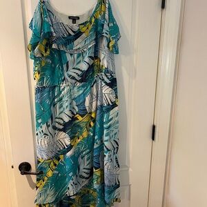 Blue Tropical Flutter Sleeve Maxi Sundress